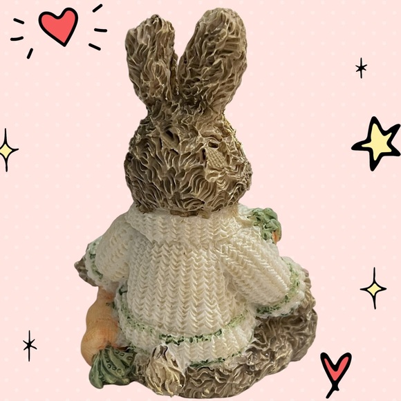 ABC Patchwork Bunny Wearing Carrot Sweater 3.5" Resin Figurine - Picture 4 of 8